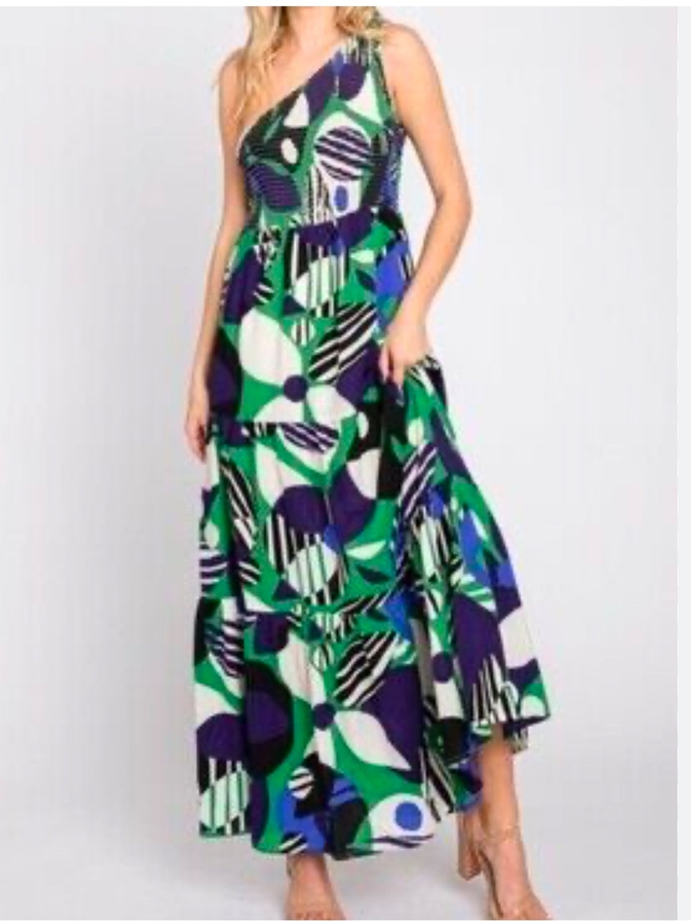 Sugarlips Printed One-Shoulder Maxi Dress